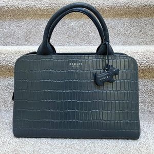 Radley London Genuine Leather Milbank Faux Croc Zip Top Satchel in dark navy